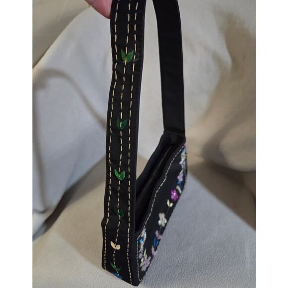 Vtg Y2K Embroidered Beaded PVC Arm Purse Floral Tulip - Picture 8 of 14